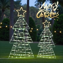 Tcbosik 2 Pack Lighted Metal Christmas Tree Outdoor Decoration with 150 Green and Warm White LED Lights, Pre-Lit Holiday Decor for Living Room, Balcony, Porch, Garden, Patio, Backyard, Green
