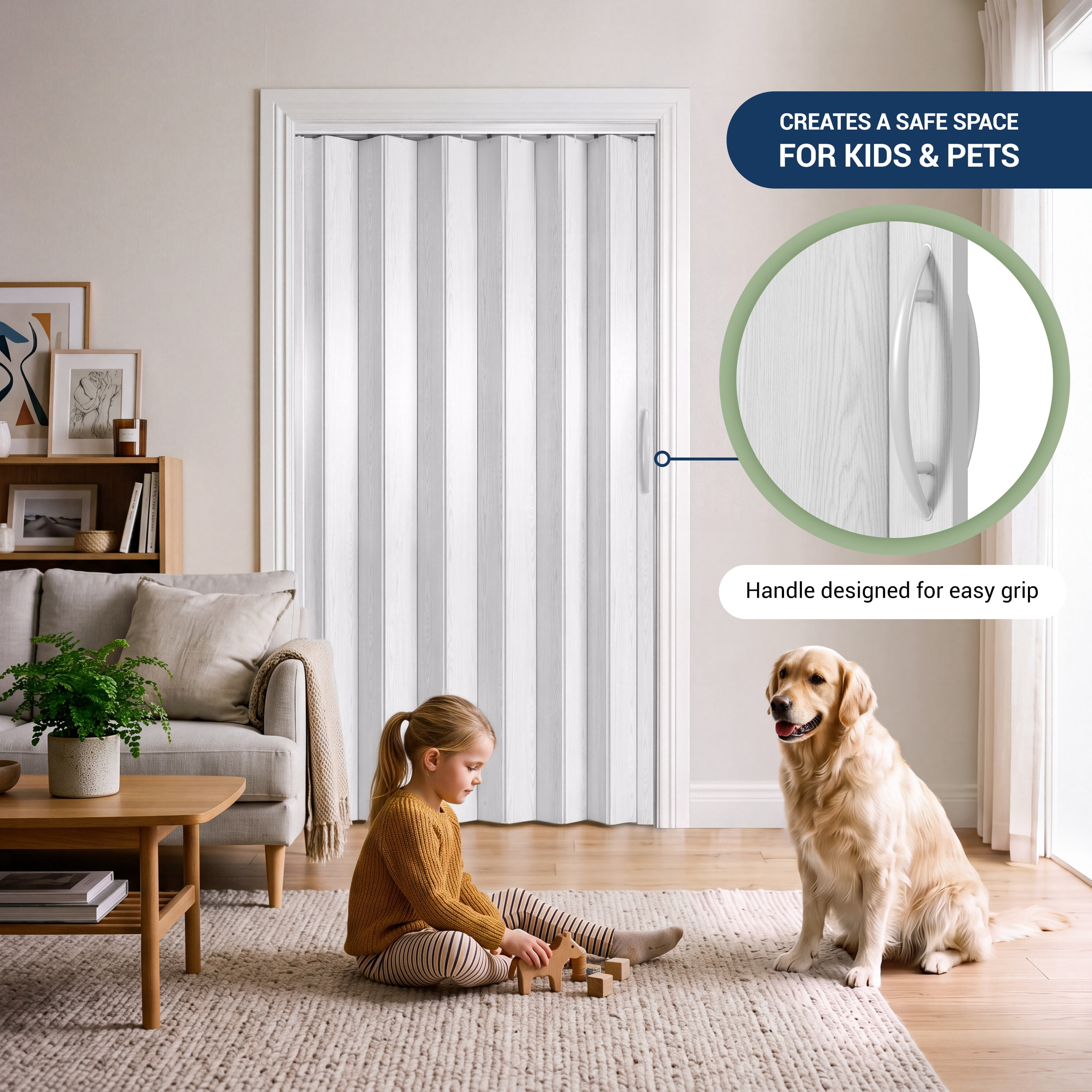Techni Home Loft Series Premium Double Walled Foldable Accordion Door, 32"W x 80"H x 1.2"T, White RTA-LF32FD-WHT