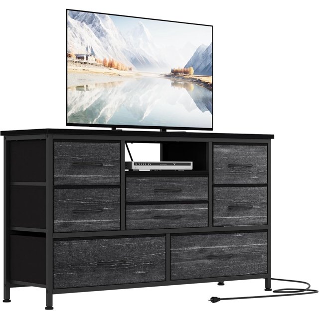 8-Drawer LED TV Stand for 55" TV - Media Console with Power Outlet & 22 Light Modes