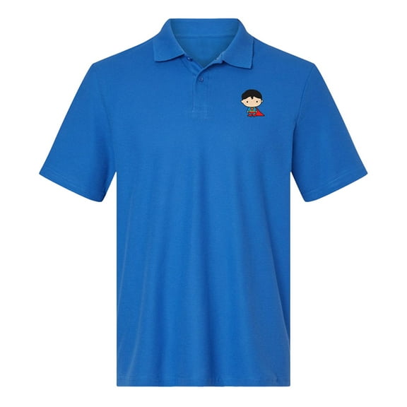 Superman Cute Chibi Character Cotton Polo Shirt, Royal, Medium