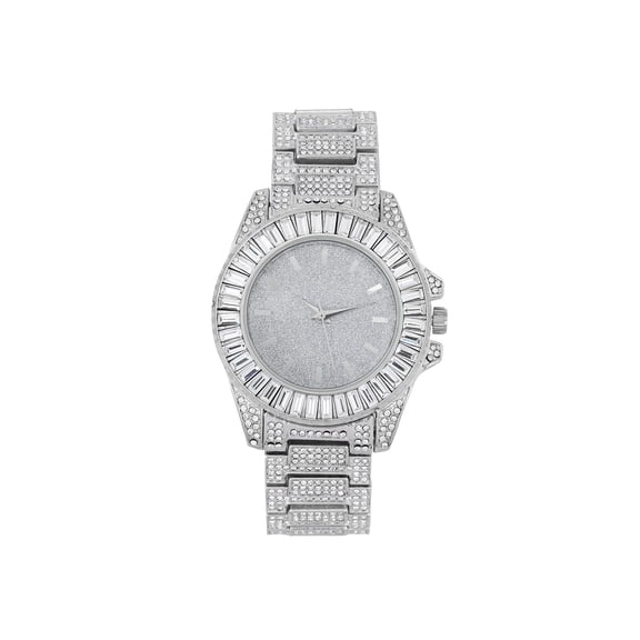 Women's Baguette Cut Diamond Crystal Bling'ed Out Watch - Drop it Down with This Ice on Your Wrist Ladies!! Kakuna Matata!! - ST10372MLA Metal Silver Silver