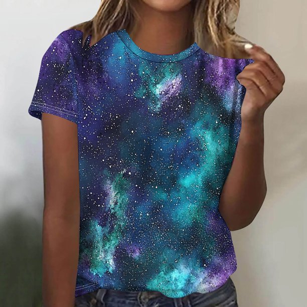 Puntoco Liquidación de camisetas cortas para mujer, nueva camiseta estampada informal de moda para mujer, camiseta de manga corta con cuello redondo