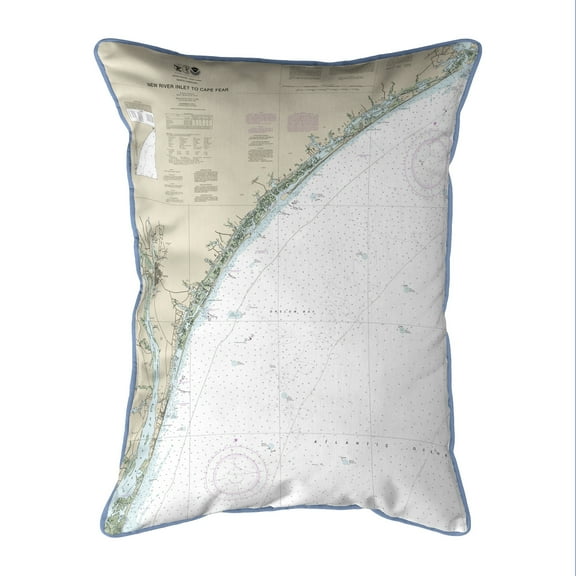 Betsy Drake Interiors New River Inlet to Cape Fear - Topsail, NC Nautical Map Large Corded Indoor/Outdoor Pillow 16x20