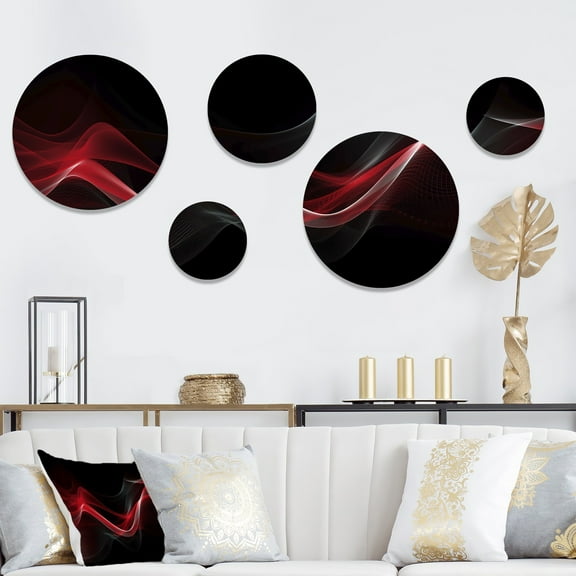 Designart "Red Echoes Contemplative Abstraction III" Modern Waves Metal Wall Art Set of 5 Piece