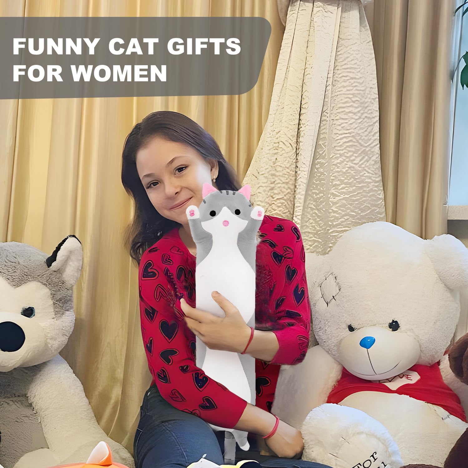 Heating Pad for Neck Shoulder Pain Relief, Portable Cuddly 19.7" Plush Cat with a Hot Soft Belly USB Powered, Gift for Daughter Girlfriend Wife (Grey)