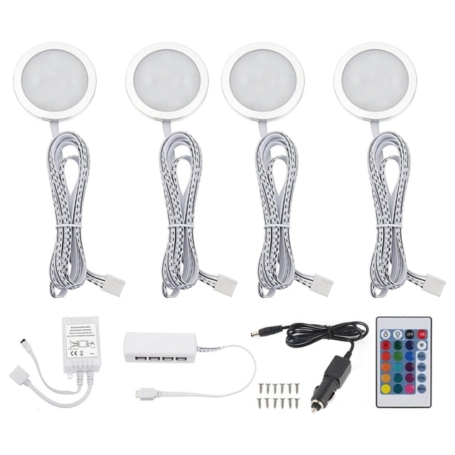 Amdohai 4pcs 12V RGB 7 Colors LED Caravan Interior Lighting Roof Ceiling Light with 24 Key Remote Control For Camper RV Trailer Boat Van