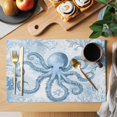 thumbnail image 2 of Blue Octopus Placemats Set of 6 Summer Watercolor Ocean Coral Place Mats Indoor Wipeable Table Mats Washable Cloth Dining Table Placemats for Kitchen Holiday Party Home Decor 13x19 Inch, 2 of 9