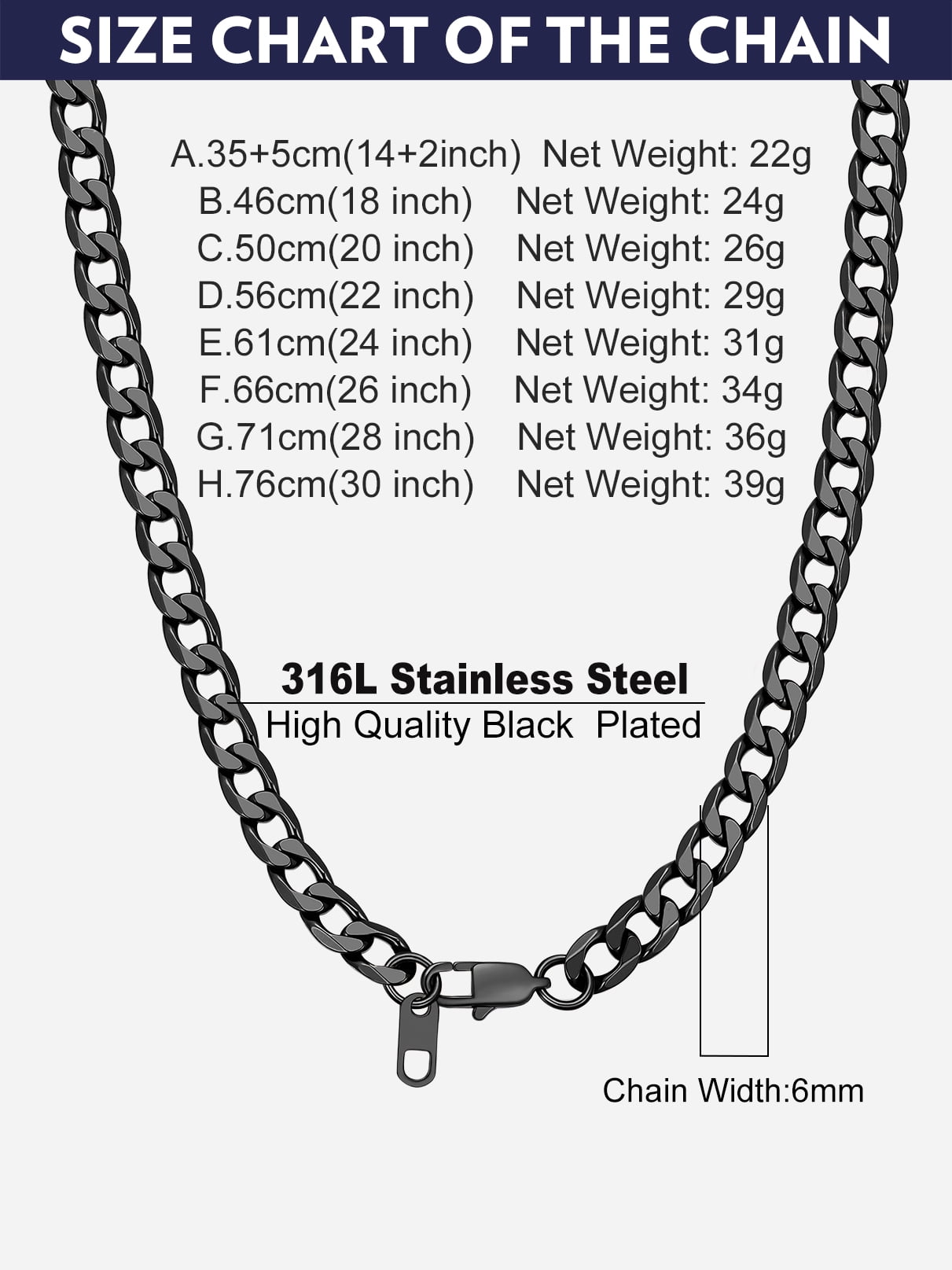 Bandmax 6MM Black Cuban Link Chain Necklace for Men Women Stainless Steel Flat Curb Chain 20 Inches Rapper Mens Jewelry Birthday Father Day Gift for Dad Son Husband Grandpa