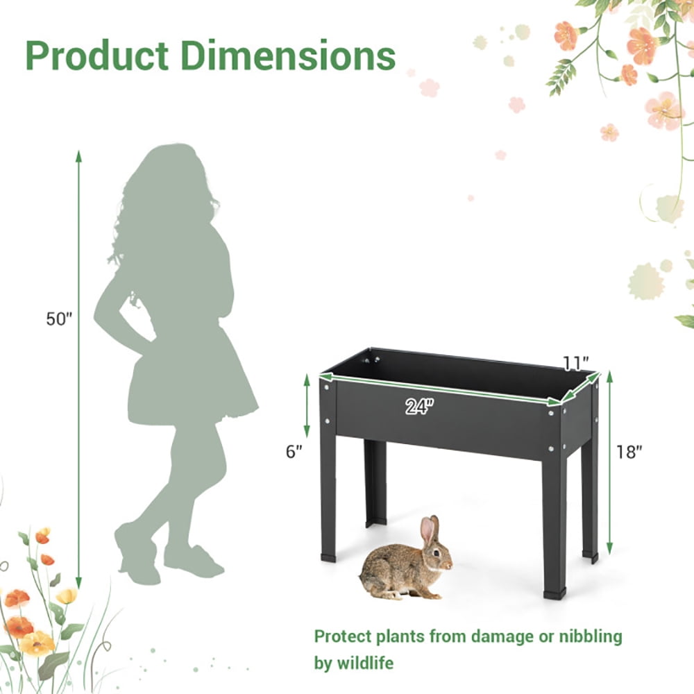 Resenkos Raised Planter Boxes, Large Space Elevated Flower Beds,Metal Raised Garden Bed with Legs and Drainage Hole for Vegetable Flower-24 x 11 x 18 inches