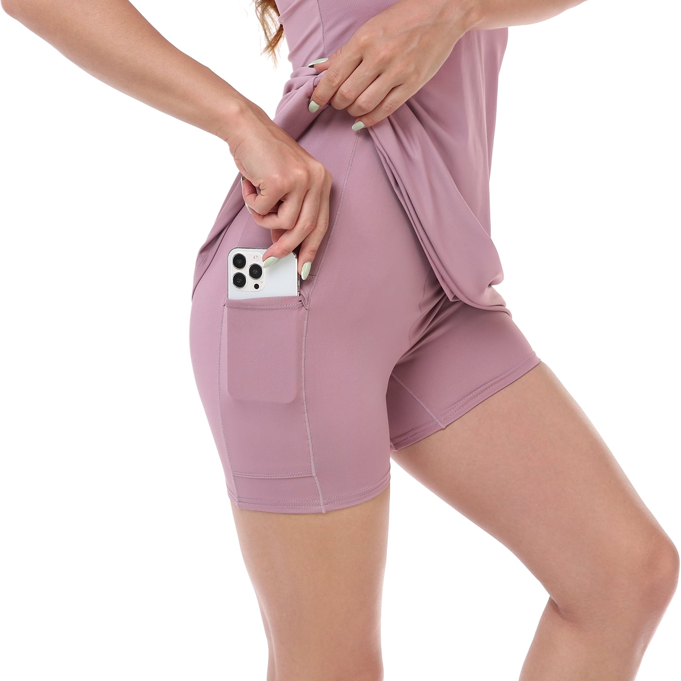 HDE Women Workout Dress Built in Shorts Sleeveless Athletic Sport Dress Mauve XS