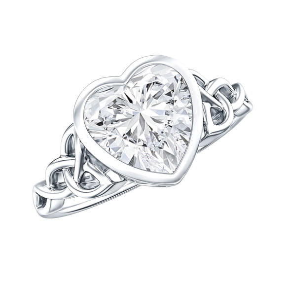 Rosec Jewels Solitaire Moissanite Heart Shaped Engagement Ring 2 Carat - Celtic Knot Ring - 8 mm - D-VS1 Quality Certified, 925 Sterling Silver, US 4.00
