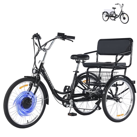 MENGFANMIN Electric Trike for Adults,24 inch 3 Wheel Tricycle,700w Brushless Motor, 36V13AH Li-Battery,Tricycles with Seat and Baskets,up to 45 Miles