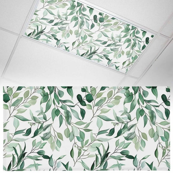 1 Pack Green Eucalyptus Leaf Fluorescent Light Covers for Ceiling Lights Watercolor Plant Farm Magnetic Ceiling Light Covers Overhead Light Filters for Office Classroom Home