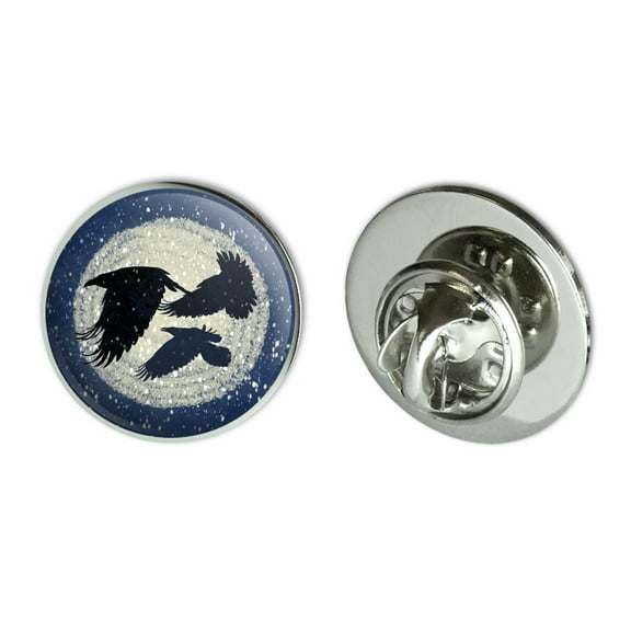 Ravens Flying Through Snow Metal 0.75" Lapel Hat Pin Tie Tack Pinback