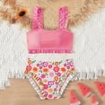 thumbnail image 5 of Fesfesfes Teen Girls Summer Swimsuits Casual Cute Floral Print Double Ruffle Swimwear Short Sleeve Beach Swimsuits Split Two-Piece Bikini Sets, 5 of 7