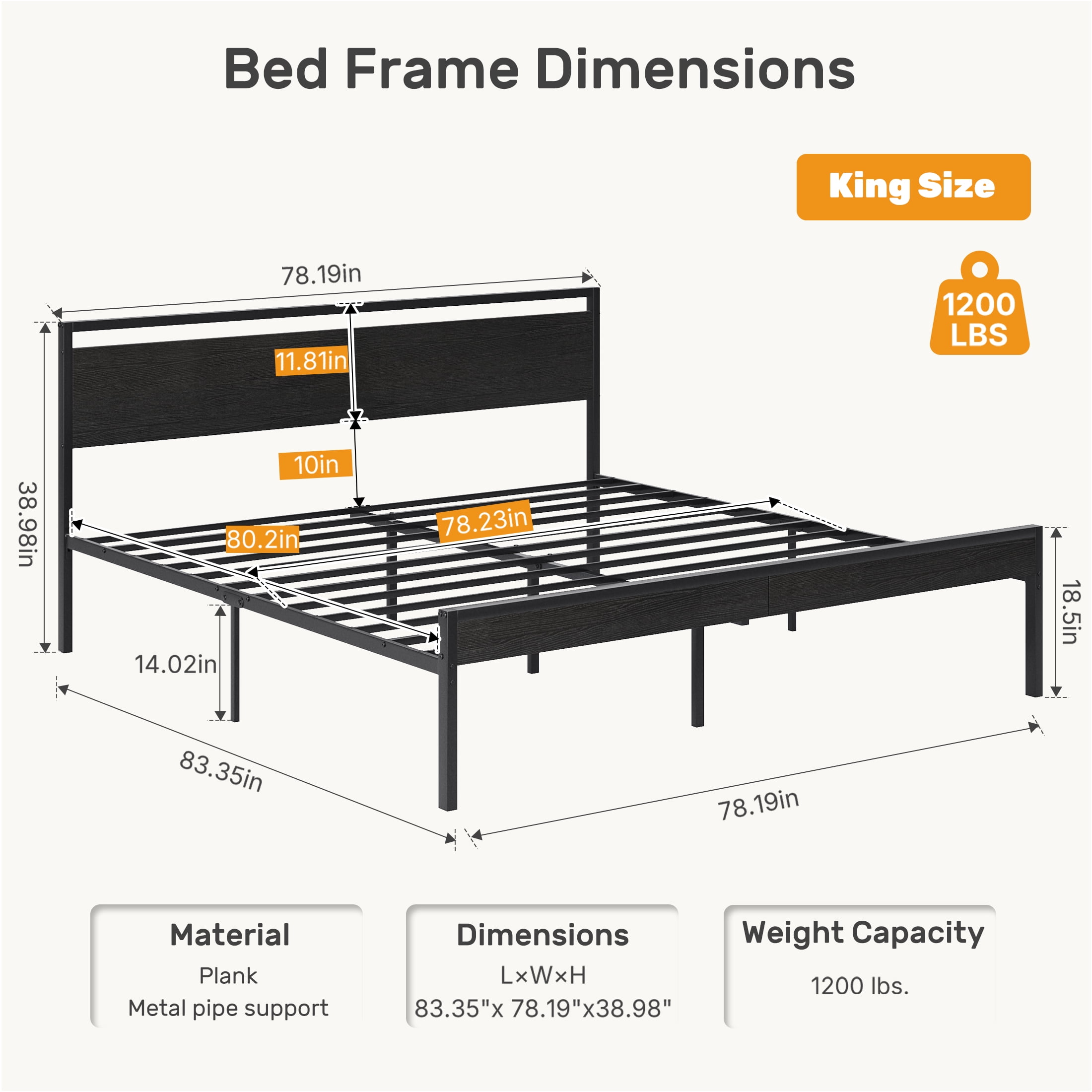 Gianna Heavy Duty King Size Metal Platform Bed, No Box Spring Required with Headboard and Footboard, Mattress Foundation, Black