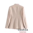 thumbnail image 5 of TRAFZA-trajes de oficina para mujer, color Beige, manga larga, cuello en V, chaqueta de gran tamaño + pantalones de pierna ancha de cintura alta, conjuntos Vintage de moda 2024, 5 of 5