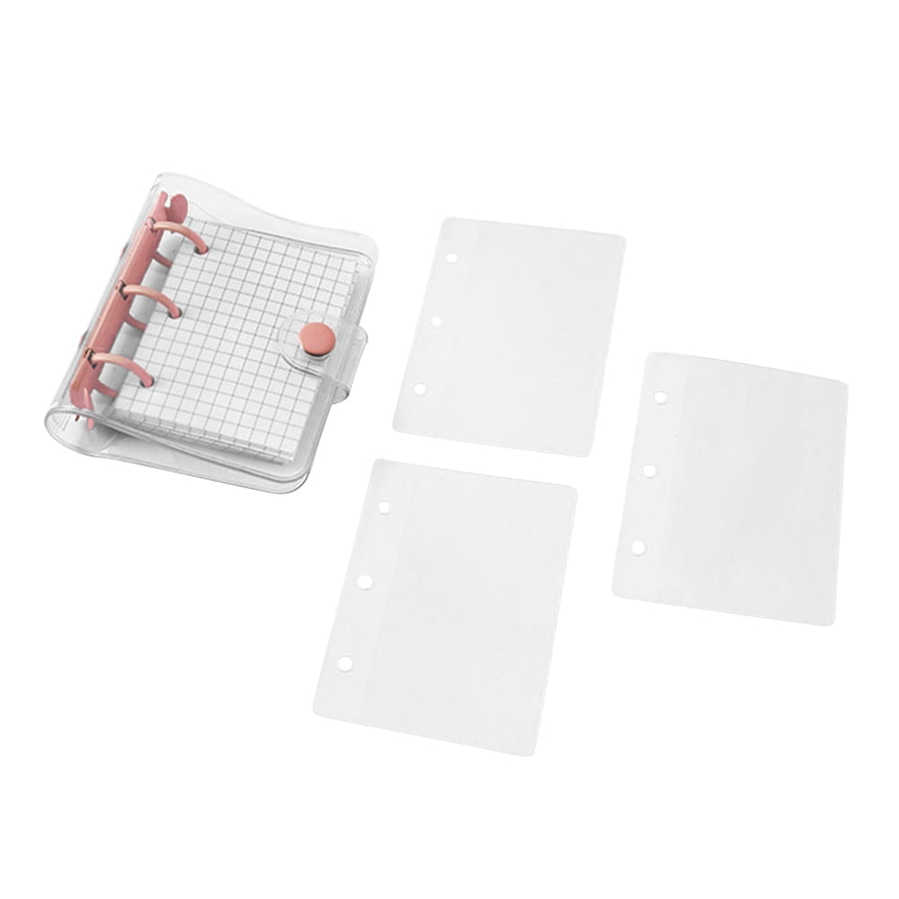 Mini Transparent 3Ring Binder Covers Mini PVC Binder Cover with Grid Inner Page 3 Ring Design Portable 18.5x10.5cm with Snap Button for Notes School Office