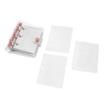 Mini Transparent 3Ring Binder Covers Mini PVC Binder Cover with Grid Inner Page 3 Ring Design Portable 18.5x10.5cm with Snap Button for Notes School Office