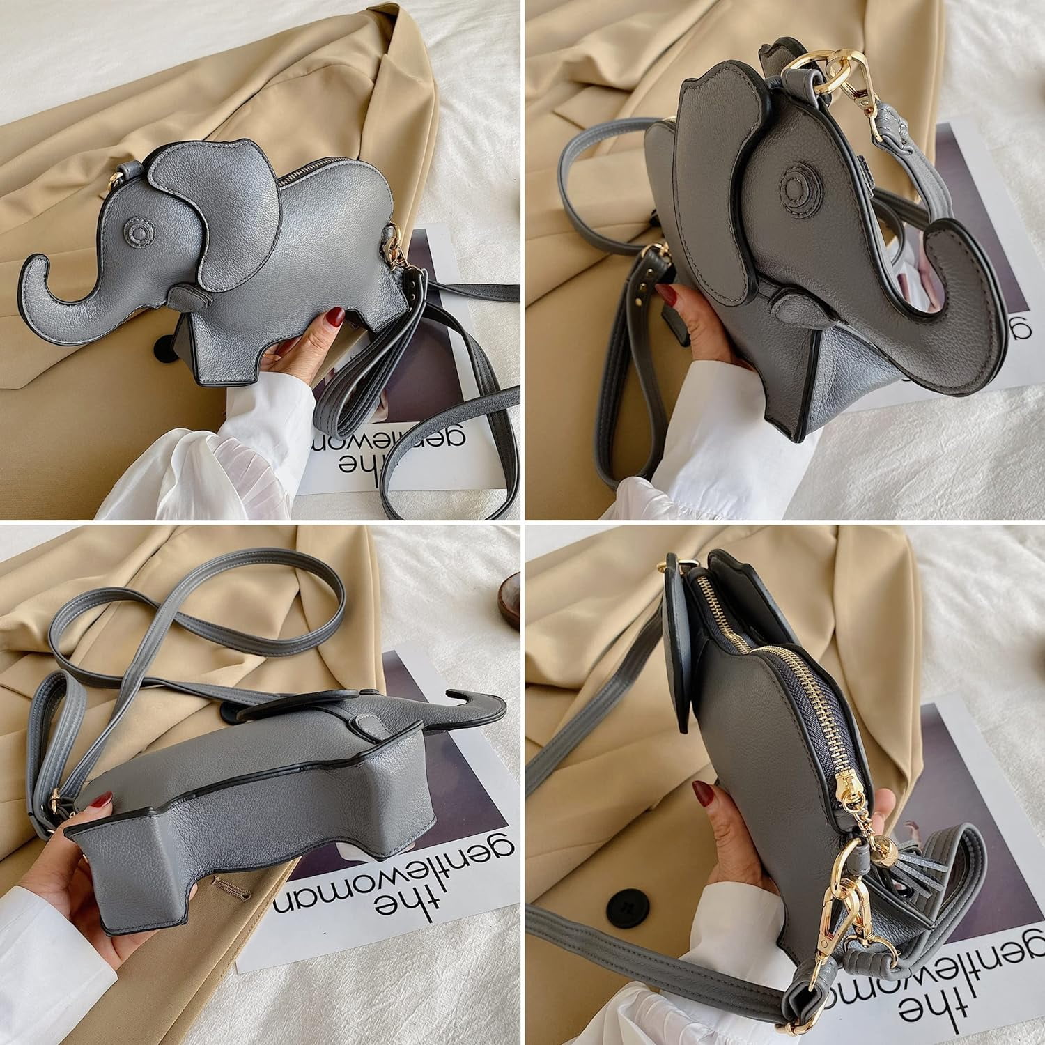Elephant Shaped Crossbody Bag for Women Shoulder Handbag PU Leather Wristlet Clutch Purse