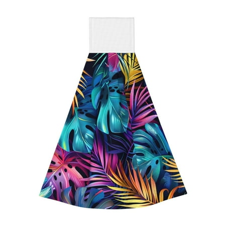 

Gaeub Colorful Tropical Leaves Print Hand Towels with Hook Hanging Tie Towels Coral Velvet Dishtowels for Bathroom Restroom Home Decor