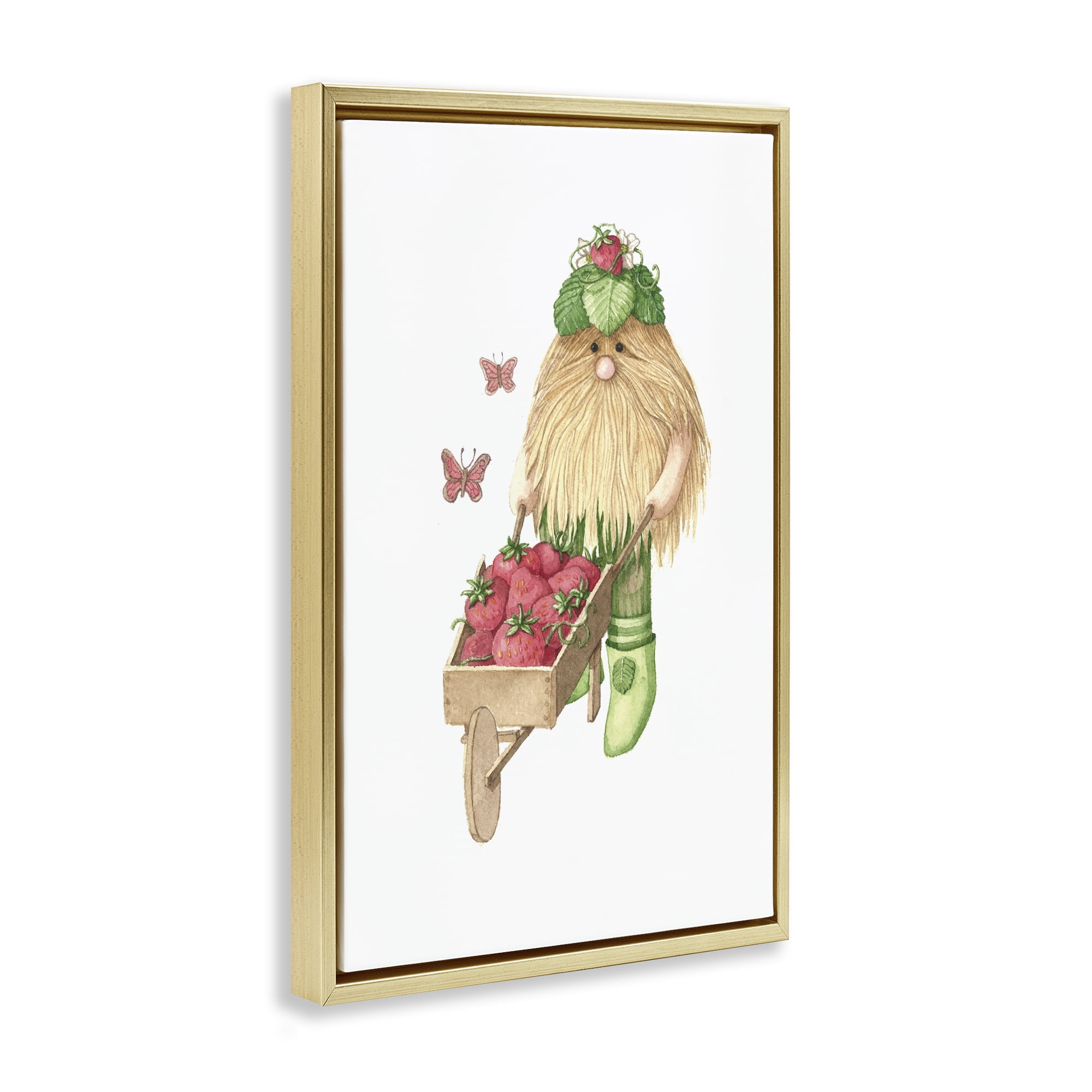 Stupell Industries Garden Elf with Wheelbarrow Gold Framed Floater Canvas Wall Art, design by Nancy Overton