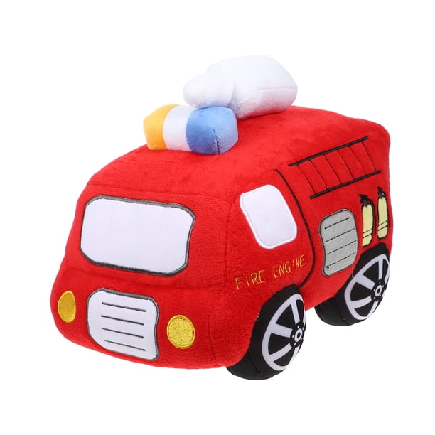 Camión de bomberos de peluche, camión de juguete, muñeco de vehículo de peluche, muñeco de camión de bomberos de dibujos animados