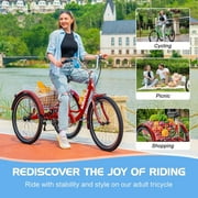 MOONCOOL Adult Tricycles 7 Speed, Adult Trikes 20/ 24 / 26 inch 3 Wheel Bikes, Three-Wheeled Bicycles Cruise Trike with Shopping Basket for Seniors, Women, Men