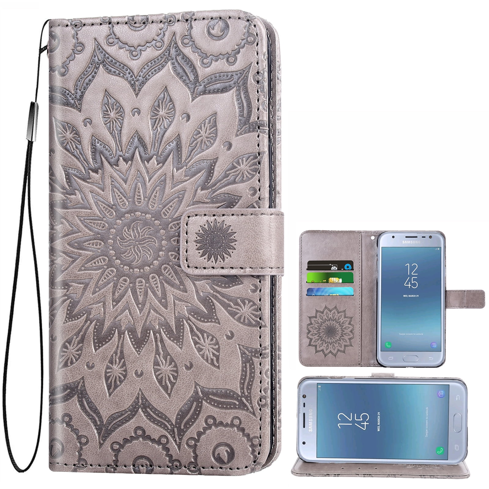 Embossing Sunflower Leather Wallet Case for Samsung Galaxy J7