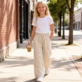 thumbnail image 6 of Mifsaly Girls Cargo Pants Teens Youth High Waisted Drawstring Ruched Wide Leg Pants with Pockets Lightweight Casual Summer Casual School Uniforms, 6 of 6