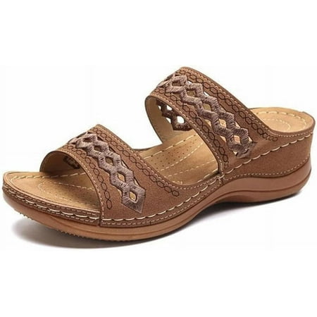 

ZBCHLS Women s Embroidered Wedge Perfectchose Arch Support Sandals Slip On OpenToe Casual Comfortable Orthopedic slippers Non-Slip Breathable Outdoor Walking Sandles