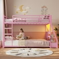 thumbnail image 6 of Afuhokles Twin Over Twin Low Bunk Bed with Bookshelves, Storage Drawers and Power Outlet, LED Metal Floor Bunk, Pink, 6 of 8