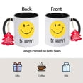thumbnail image 3 of Happy Smiley Face Be Happy! 11oz Ceramic Coffee Mug with Smiley Face & "Be Happy" Text - Elegant Cup with Smiley Face Design, Non-Slip Base, Ideal For Christmas, Halloween, Easter Gifts, Office Decor, 3 of 9