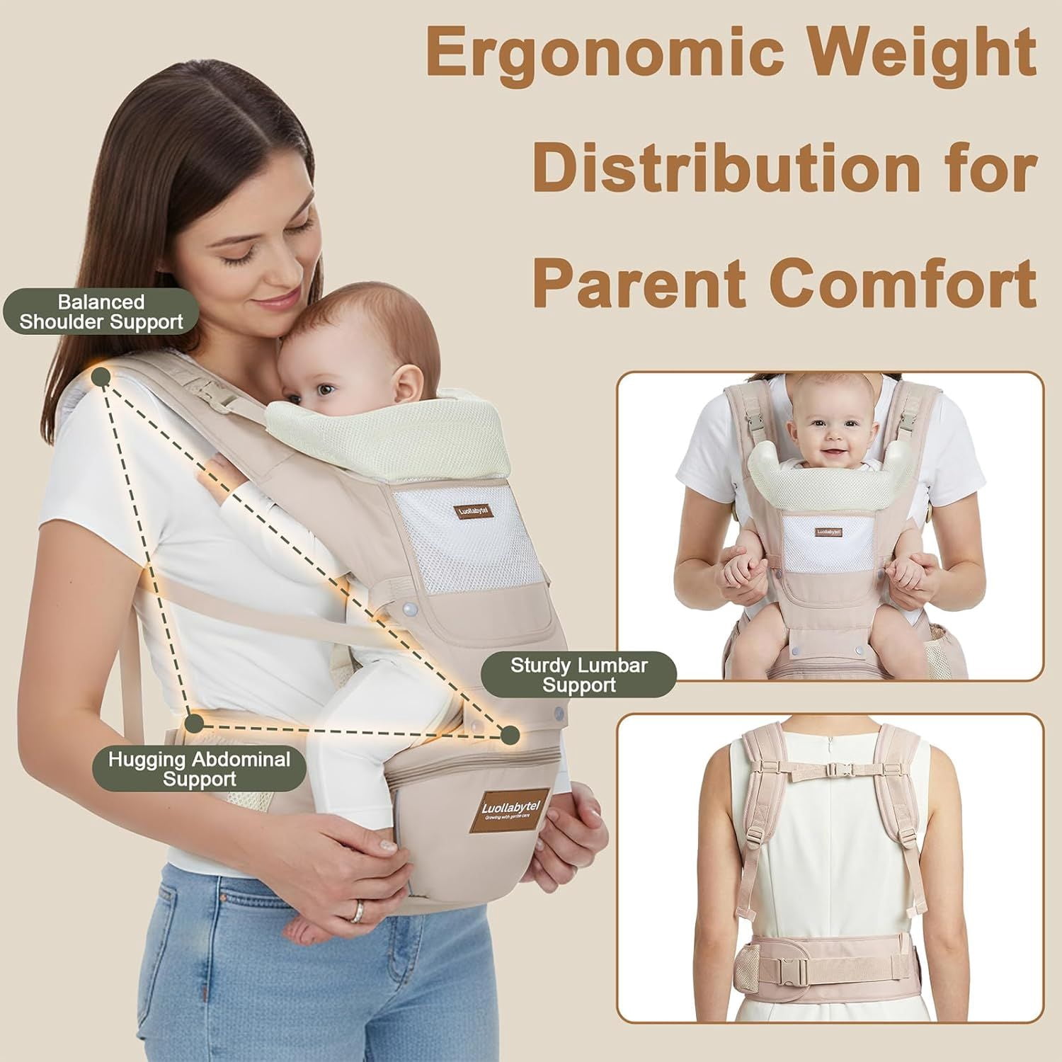 Baby Carrier with Hip Seat, 6-in-1 Baby Carrier Newborn to Toddler, Forward-Facing Carry for Active Babies, Adjustable Detachable Infant Carrier, Hands-Free Baby Holder