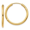 thumbnail image 1 of 14k Yellow Gold Round Endless 2mm Hoop Earrings, 1 of 7
