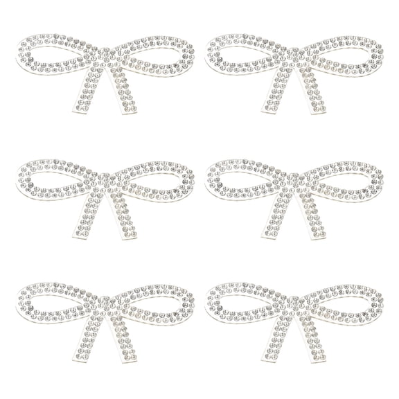 Uxcell Bow Rhinestone Stickers, 6 Pcs Self Adhesive Bow Shape Glitter Decals for Water Bottle Charm, Mug Decorations, Silver Tone
