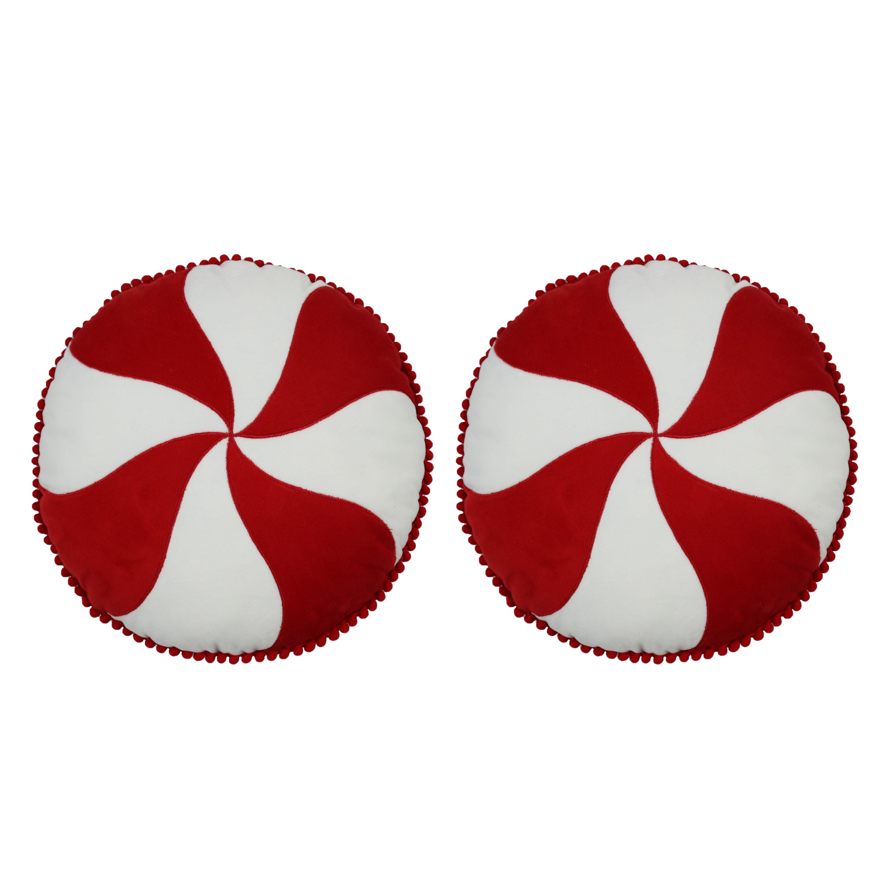 Holiday Time Red & White Peppermint Candy Shaped Christmas Decorative Pillows, 13inch Diameter,2 Count Per Pack