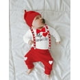 thumbnail image 2 of Dearnow My First Valentines Day Baby Boy Outfit 3Pcs, Valentines Baby Rompers + Suspender Pants + Hat 3M-6M, 2 of 7