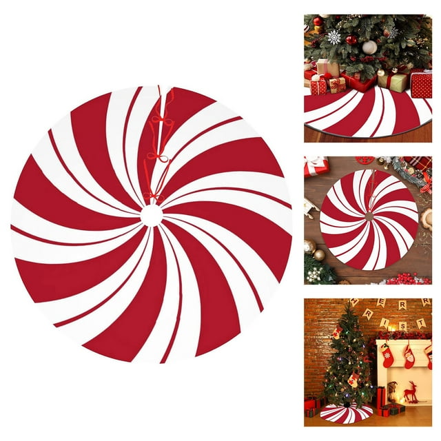 Event & Party Festive for Gathering Featuring Red Swirl Christmas Tree Skirt with Candy Cane for Seasonal Celebration
