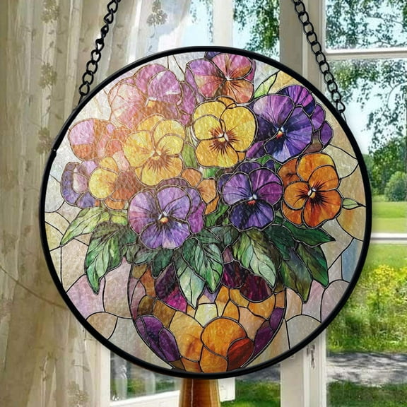 Pansy Flower Stained Glass Suncatcher, Floral Window Hanging, Vibrant Glass Art, Gift for Her, Spring Decor, Mothers Day, Colorful Ornament, Stained Glass Ornament 2025, Holiday
