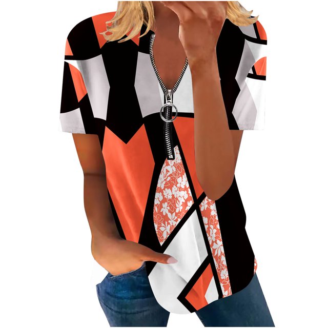 Blusa informal con cuello en V y manga corta con estampado de verano para mujer con estilo OAVQHLG3B Store lin121212
