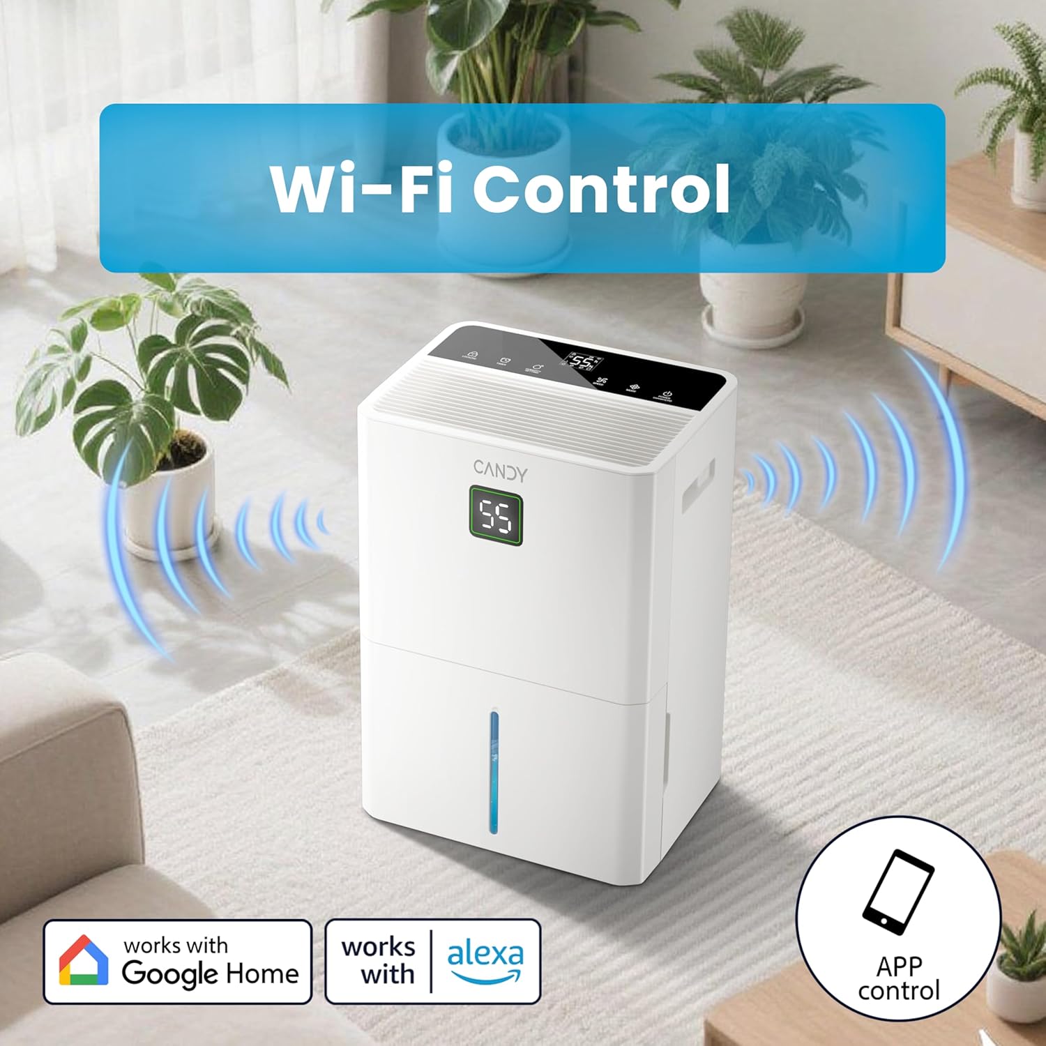 100-Pint Large Dehumidifier for Home & Basement, Covers Up to 5,500 Sq.Ft, 1.45-Gallon Tank, WiFi & Alexa Smart Control, Auto Humidity Reminder, Includes Drain Hose