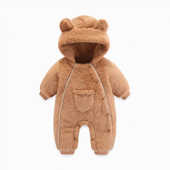 Splozh Toddler Winter Snow Suits Baby Snowsuits Infant Fleece Newborn Clothes 0 3 6 9 12 Months Girl Boy Bear Hoodie Romper Baby Boy Sleepers,Khaki,9-12 Months