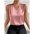 thumbnail image 2 of CHUMUD Womens Satin Tank Tops V Neck Pleated Sleeveless Business Casual Outfit Summer Dressy Work Blouse, 2 of 7