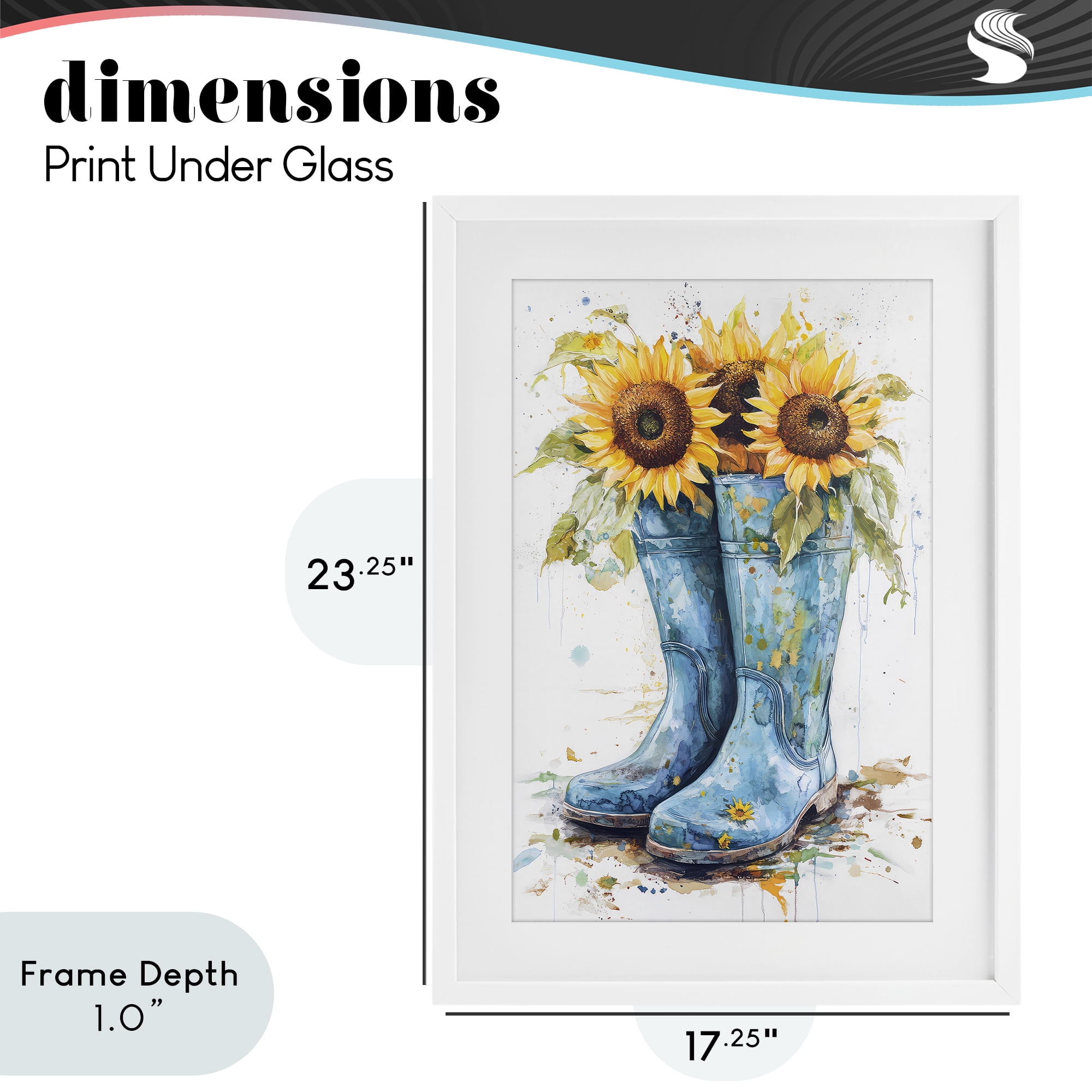 Stupell Industries Blue Rain Boots & Sunflowers White Framed Print Under Glass, design by Tina LeCour