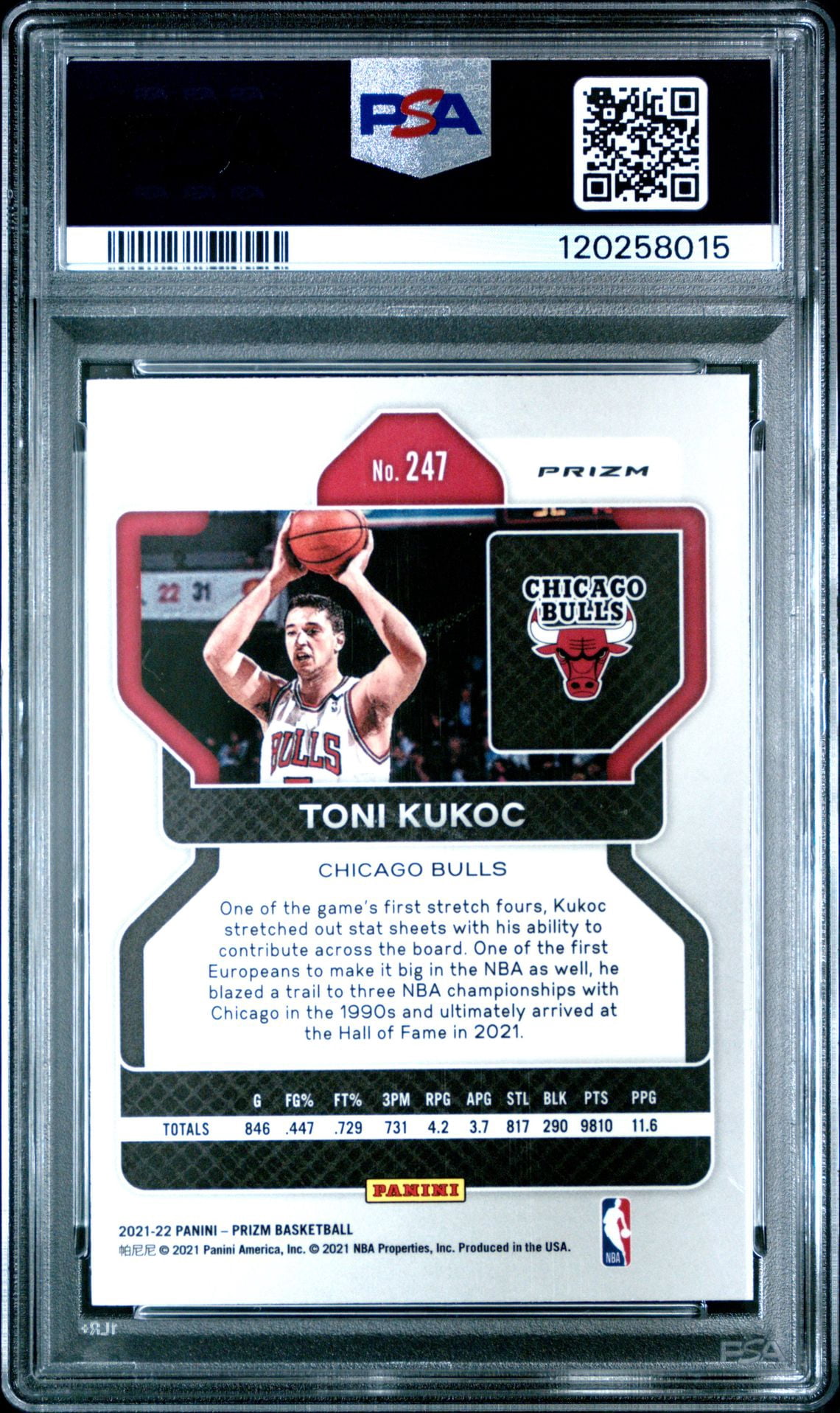 Toni Kukoc 2021 Panini Prizm Red Ice Basketball Card #247 Graded PSA 10 Cert # 120258015