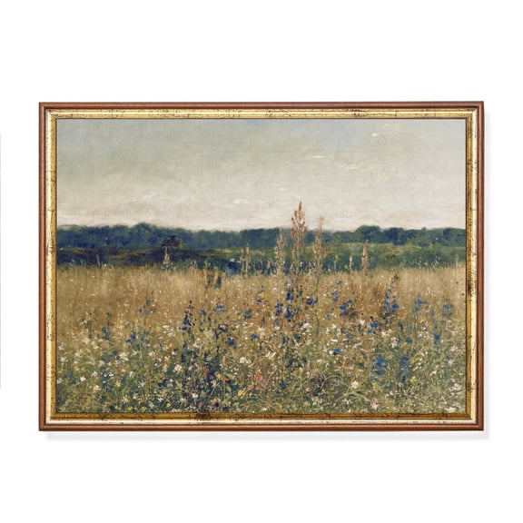 Vintage Meadow Rustic Wildflower Landscape Art Home Decor, 8x12 UNFRAMED