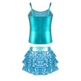 thumbnail image 2 of TiaoBug Kids Girls 2 Pcs Jazz Dance Outfit Set Sequin Cami Vest Top with Ruffle Tutu Skirt for Hip Hop Performance Dancewear Blue Green-A 10, 2 of 5