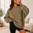 thumbnail image 2 of Sweatshirts For Women Long Sleeve Crewneck Sweatshirt Causal Loose Fit Pullover Tunic Tops Fall Clothes Shirts Khaki M, 2 of 6