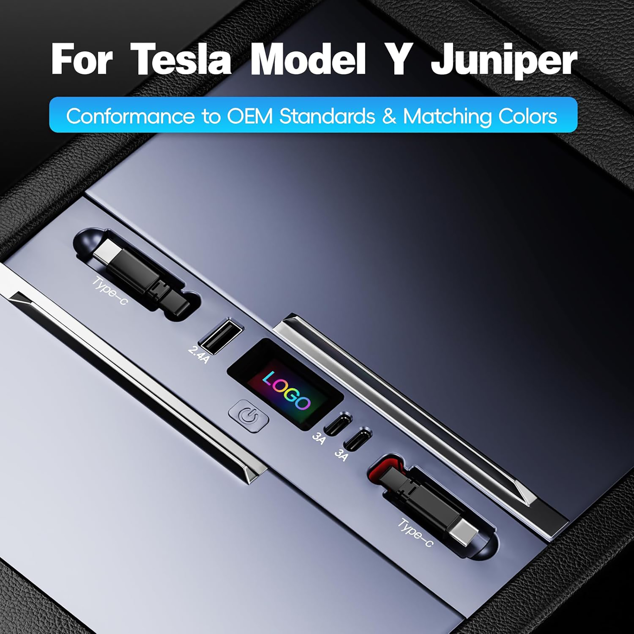 Car USB Charger Hub for 2025 2026 Tesla Model Y Juniper/2024 2025 Model 3 Highland, Retractable Fast Car Phone Charger, 5 Port Tesla Center Console Accessories (Retractable Type C & Type C)